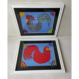 Vintage Rooster Art Works Print Framed Farm Home Decor Collections Multicolor